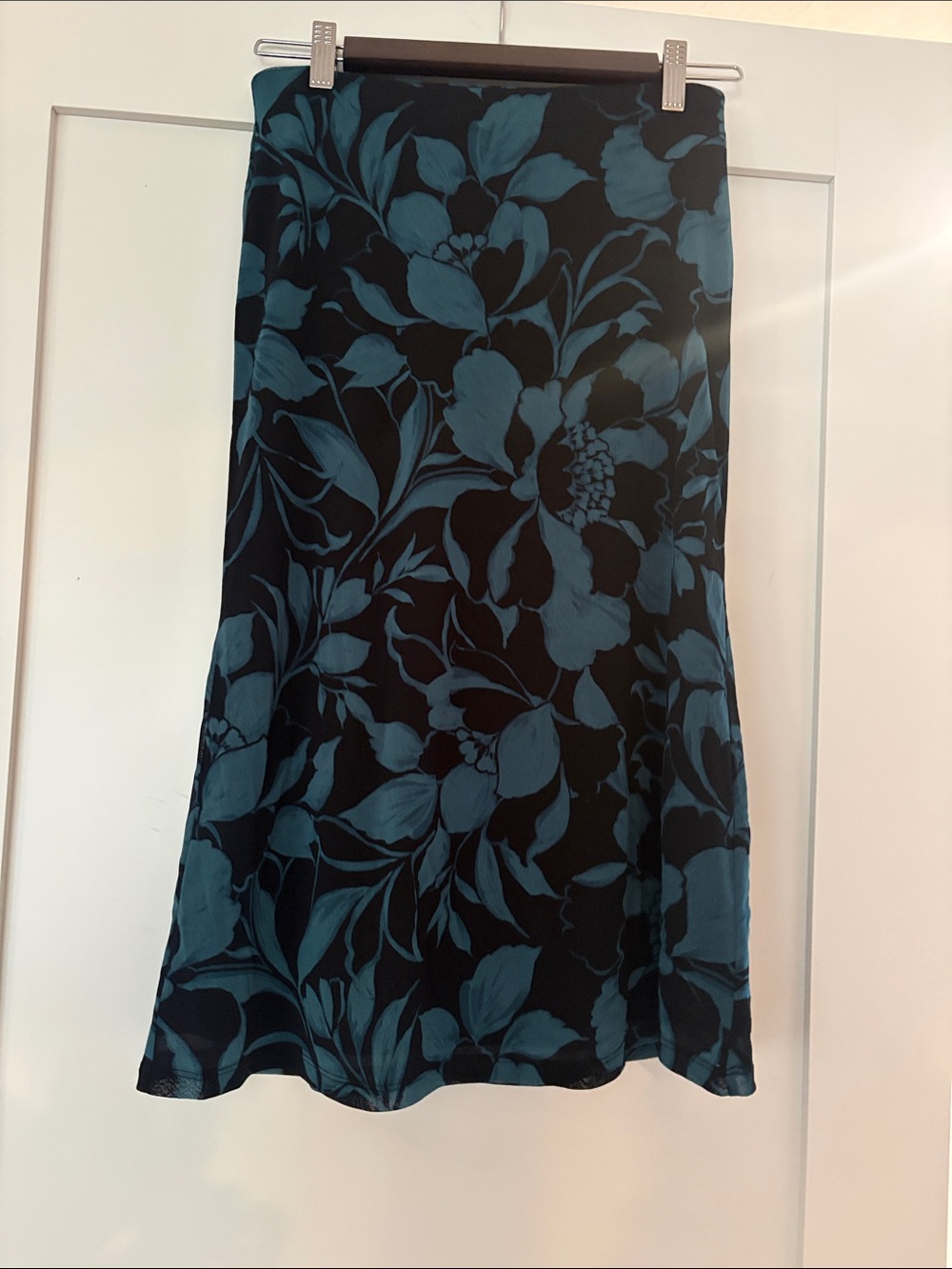 Banana Republic Factory Teal and Black Mesh Floral A-Line Skirt Sz S